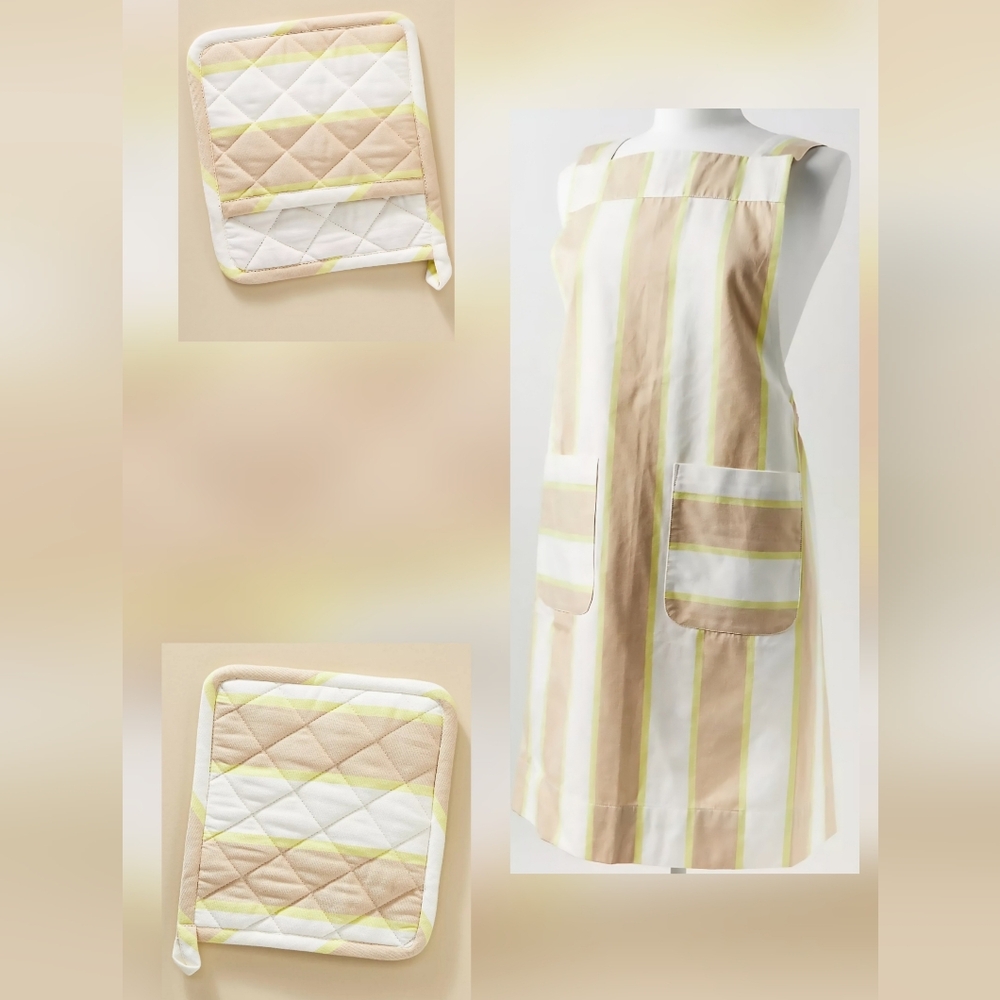 Anthropologie, Rugby Stripe Apron & Pot Holder Bundle